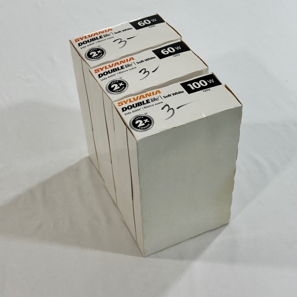12 ct Sylvania Double‎ Life Light Bulb Lot 60W 100W Soft White 120V Incandescent